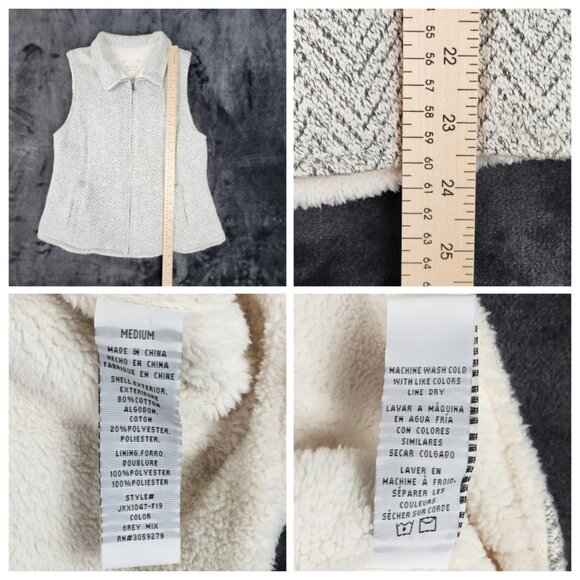 Altar'd State Gray Chevron Sherpa Vest Full Zip Size M Gray Fleece Lining - Picture 6 of 7